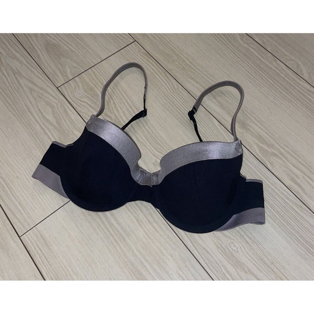 Calvin Klein F3159 Balconette Bra Lined Underwire Womens 32B Black Gray